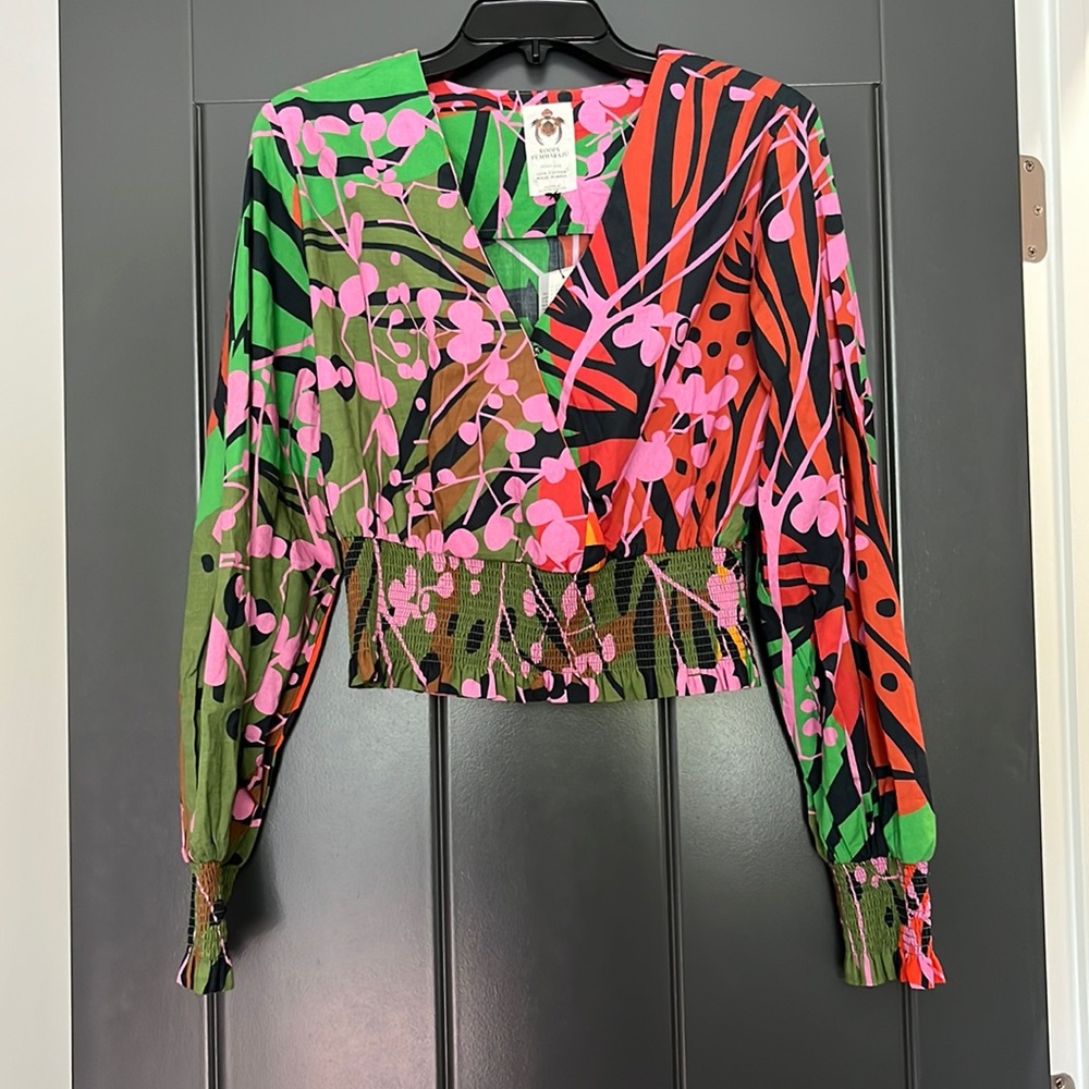 Sold out! Anthropologie Roopa Pemmaraju multi color Faux wrap blouse NWT, $130